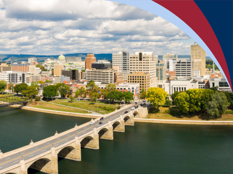 A bridge over the Susquehanna River heading into Harrisburg