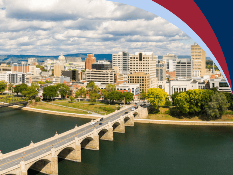 A bridge over the Susquehanna River heading into Harrisburg